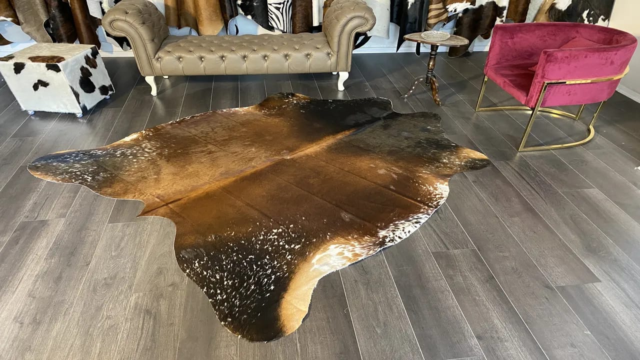 Fiesta Leather Art Hakiki Deri Dana Postu Kahve - Beyaz 195 x 205 - 1