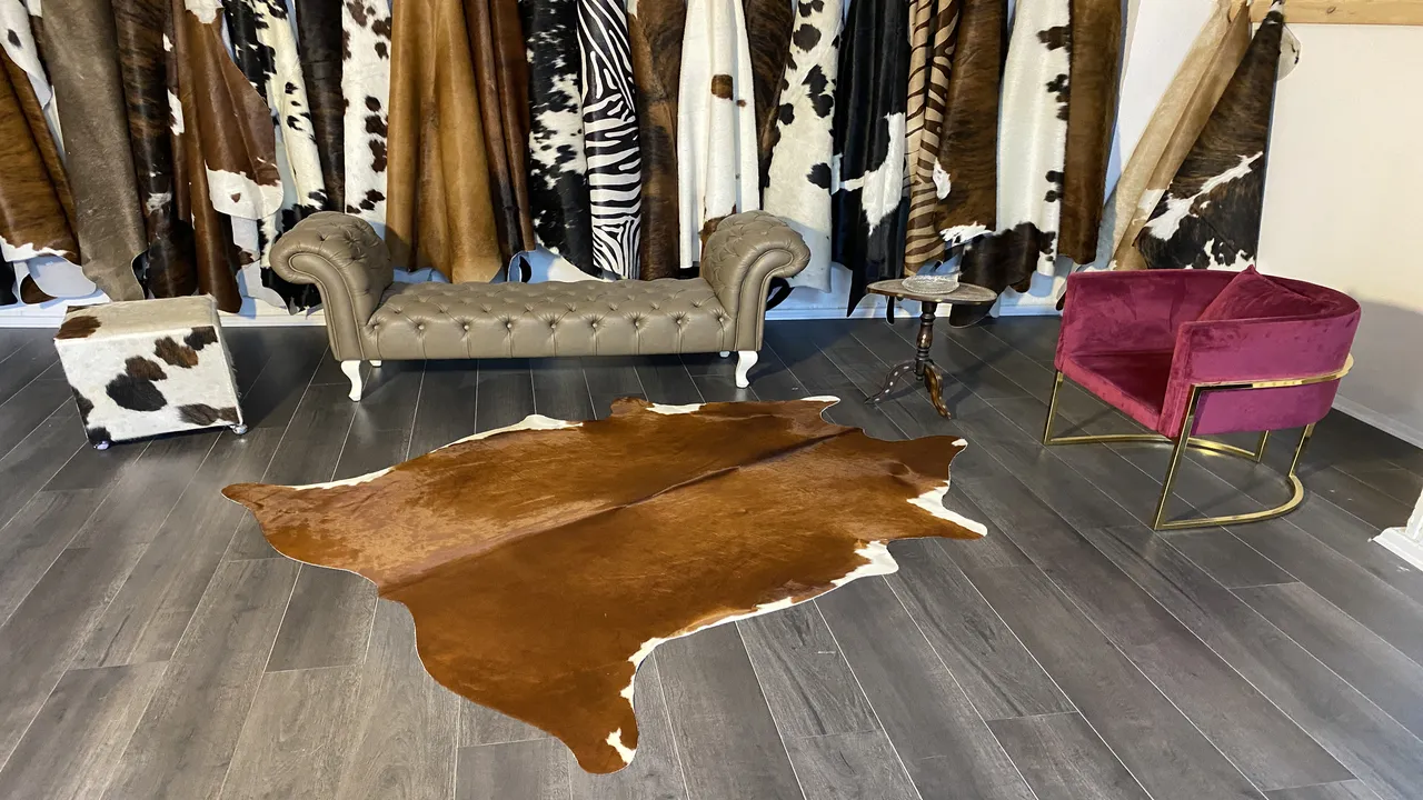 Fiesta Leather Art Hakiki Deri Dana Postu Kahve - Beyaz 170 x 190 - 1